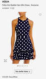 AQUA POLKA DOT DROP WAIST BUBBLE HEM RACER BACK NAVY BLUE WHITE DRESS SIZE MEDIUM