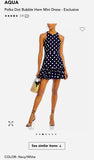 AQUA POLKA DOT DROP WAIST BUBBLE HEM RACER BACK NAVY BLUE WHITE DRESS SIZE MEDIUM