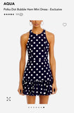 AQUA POLKA DOT DROP WAIST BUBBLE HEM RACER BACK NAVY BLUE WHITE DRESS SIZE MEDIUM