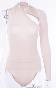 SEXY NUDE ONE SHOULDER BODYCON BODYSUIT