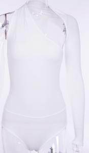 SEXY WHITE ONE SHOULDER BODYCON BODYSUIT