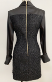 BLACK SATIN & TWEED MINI DRESS