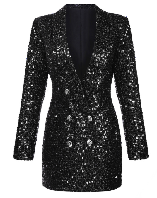 BLACK SEQUIN BLAZER DRESS