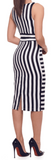 BLACK & WHITE STRIPE SQUARE NECK BODYCON DRESS