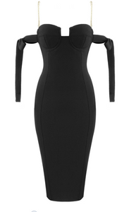 BLACK PEARL STRAP BANDAGE DRESS