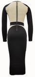 BLACK LONG SLEEVE NUDE MESH CUT OUT DRESS