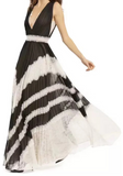 BLACK & WHITE LACE PLEATED MAXI DRESS