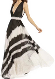 BLACK & WHITE LACE PLEATED MAXI DRESS