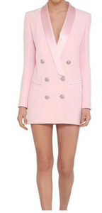 PINK HIGH SHINE COLLAR BLAZER DRESS