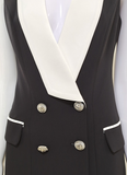 BLACK & WHITE COLLAR SLEEVELESS BLAZER DRESS