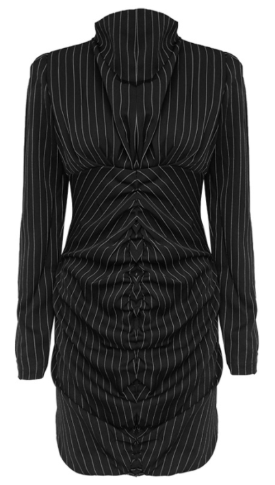 BLACK HIGH NECK PIN STRIPE DRESS