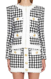 WHITE & BLACK CHECKER HOUNDSTOOTH 2 PIECE SET TOP & SKIRT