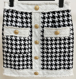 WHITE & BLACK CHECKER HOUNDSTOOTH 2 PIECE SET TOP & SKIRT