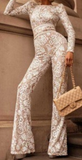 WHITE NUDE LACE BELTED JUMPSUIT