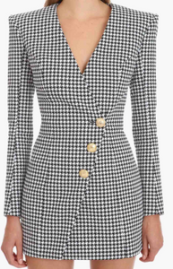 BLACK & WHITE HOUNDSTOOTH BLAZER DRESS