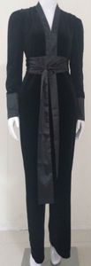 BLACK V NECK LONG SLEEVE BELTED JUMPSUIT