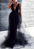 BLACK MESH MAXI GOWN DRESS