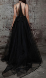 BLACK MESH MAXI GOWN DRESS