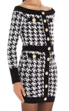 BLACK & WHITE OFF SHOULDER HOUNDSTOOTH 2 PIECE SET TOP & SKIRT