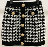 BLACK & WHITE OFF SHOULDER HOUNDSTOOTH 2 PIECE SET TOP & SKIRT