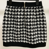 BLACK & WHITE OFF SHOULDER HOUNDSTOOTH 2 PIECE SET TOP & SKIRT