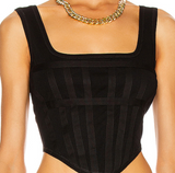 BLACK SQUARE NECK CORSET STYLE ZIP UP BACK TOP