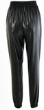 BLACK FAUX LEATHER TIE WAIST PANTS