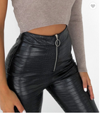 BLACK CROC ZIP UP FRONT PANTS