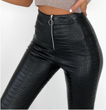 BLACK CROC ZIP UP FRONT PANTS