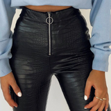 BLACK CROC ZIP UP FRONT PANTS