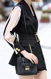 BLACK SHEER NUDE SLEEVE BELTED BLAZER DRESS