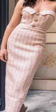 PINK TWEED STRAPLESS MIDI DRESS