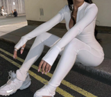 WHITE ZIP UP FRONT JUMPSUIT