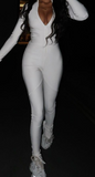 WHITE ZIP UP FRONT JUMPSUIT