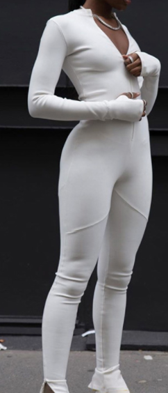 WHITE ZIP UP FRONT JUMPSUIT