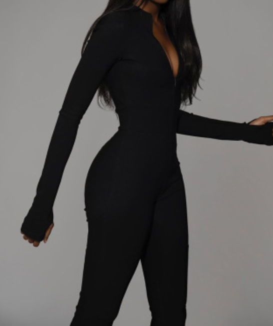 BLACK ZIP UP FRONT JUMPSUIT