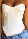 WHITE STRAPLESS CORSET STYLE BODYSUIT