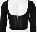 BLACK LONG SLEEVE FRONT HOOK CLOSURE ZIP UP BACK CROP TOP