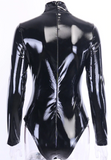 BLACK FAUX PATENT LEATHER MOCK NECK BODYSUIT