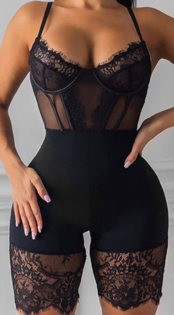 BLACK SEXY LACE ROMPER