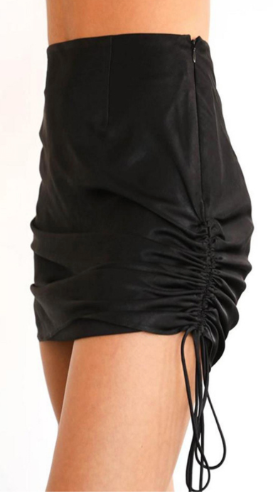 BLACK SATIN ADJUSTABLE TIE LENGTH SKIRT