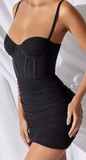 BLACK SPAGHETTI STRAP CORSET WAIST MESH MINI DRESS