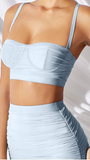 LIGHT BLUE SPAGHETTI STRAP MESH CROP TOP AND MESH SKIRT 2 PIECE SET