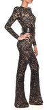 BLACK LACE BELTED WAIST JUMPSUIT