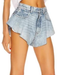 BLUE DENIM HIGH FLARE SHORTS