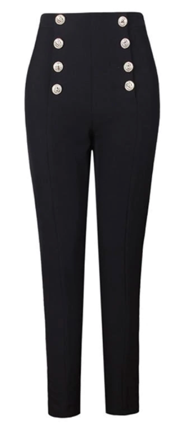 BLACK 8 BUTTON DETAIL ANKLE LENGTH CAPRI PANTS