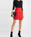 BUTTON EMBELLISHED HIGH RISE FIT SKIRT