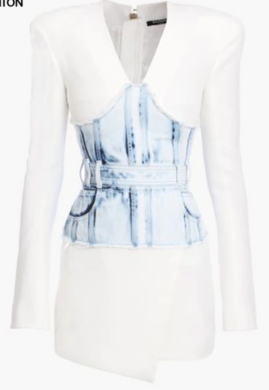 WHITE & BLUE DENIM WAIST DRESS