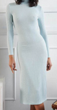 LIGHT BLUE LONG SLEEVE BACKLESS TURTLENECK SWEATER DRESS