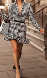 BLACK & WHITE HOUNDSTOOTH RUFFLE BOTTUM MINI DRESS